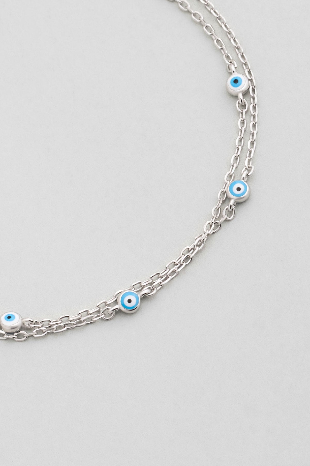 Minimal Nazar 18 Ayar Beyaz Altın Kaplama 19 Cm Gümüş Ikili Bileklik 5212061399