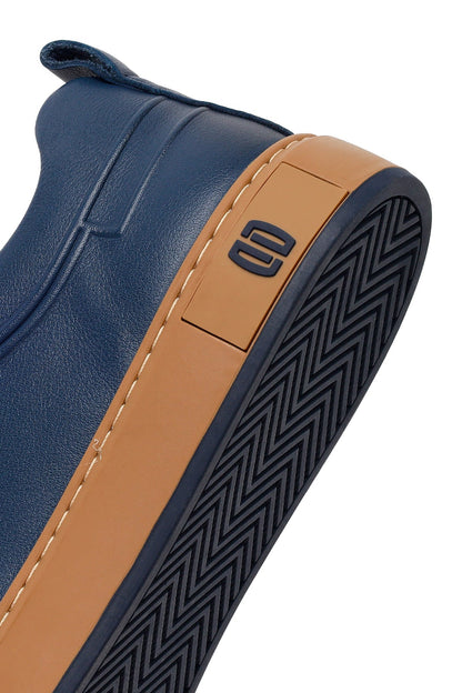 Erkek Lacivert Bağcıklı Deri Sneaker