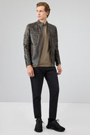 Morant Erkek Kahverengi Vintage Slim-fit Deri Ceket