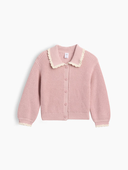 Pembe Polo Yaka Detaylı Triko Hırka