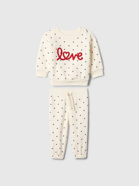 Kırık Beyaz Grafikli Fleece 2'li Outfit Set