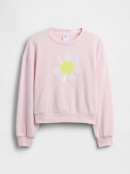 Açık Pembe Oversized Wedge Flippy-sequin Grafik Baskılı Sweatshirt