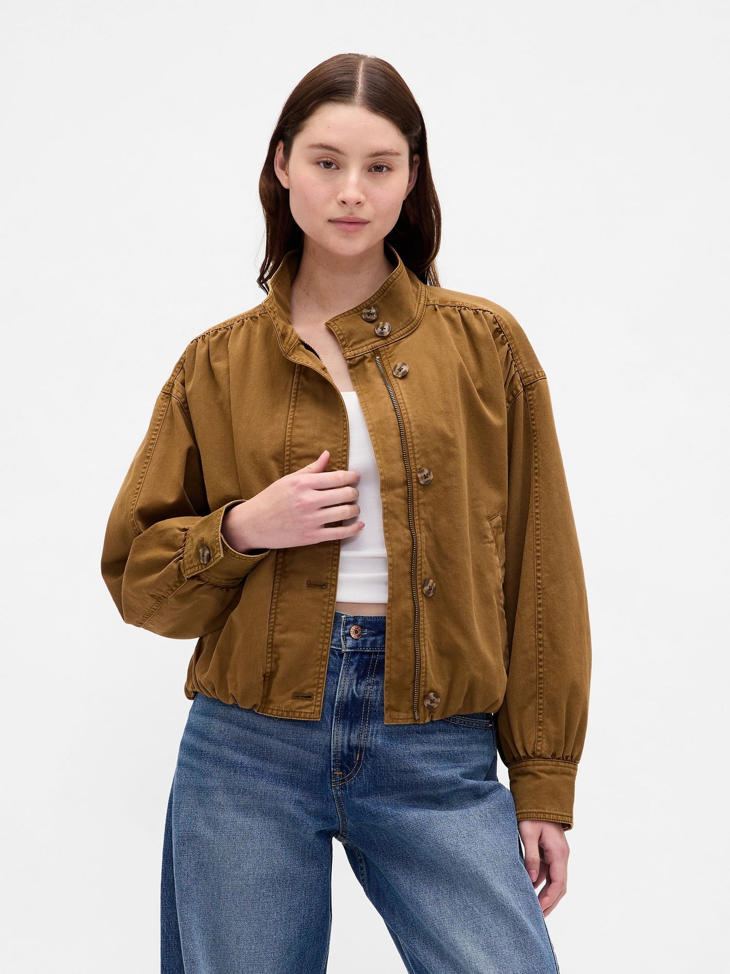 Kahverengi Twill Bubble Ceket