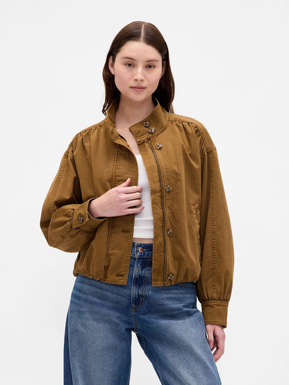 Kahverengi Twill Bubble Ceket