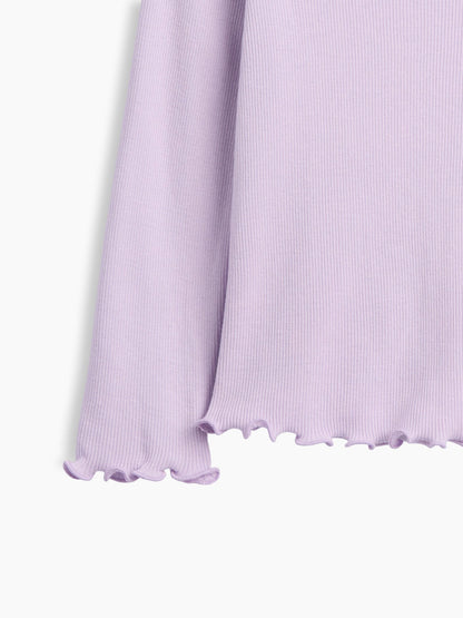 Lila Fitilli Bisiklet Yaka T-shirt