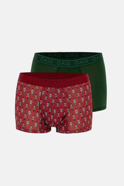 Kırmızı-yeşil 4210 Desenli Micro Modal Boxer