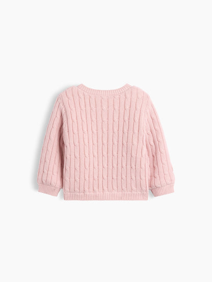 Pembe Sherpa Astarlı Cable Örgü Triko Kazak