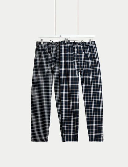 2’li Saf Pamuklu Kareli Pijama Altı