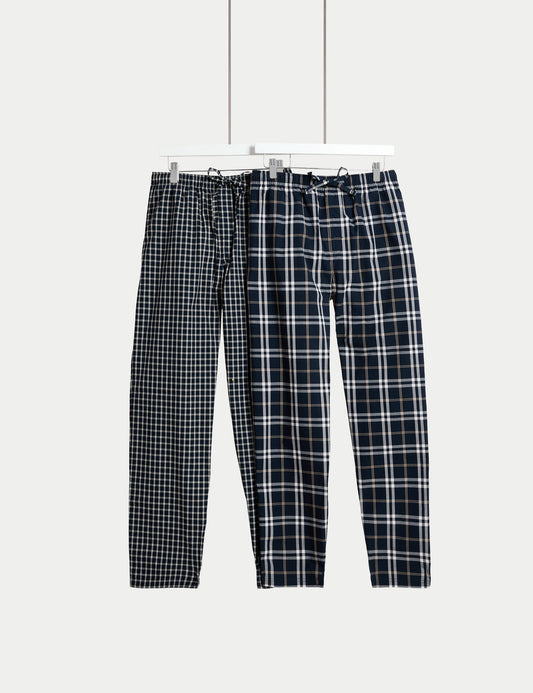 2’li Saf Pamuklu Kareli Pijama Altı