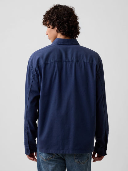 Lacivert Boxy Fit Twill Gömlek