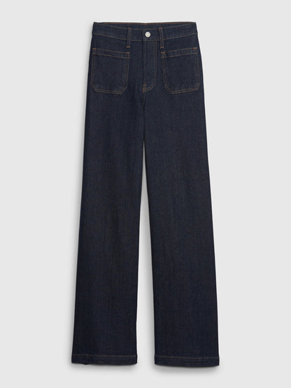 Lacivert High Rise Stride Wide-leg Jean Pantolon