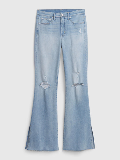Açık Mavi High Rise Split Hem 70s Flare Washwell™ Jean Pantolon