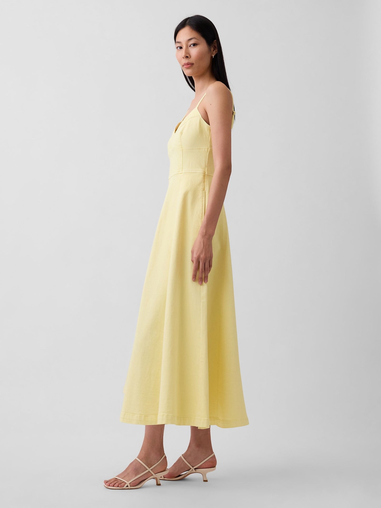 Sarı Denim Seamed Korse Maxi Elbise
