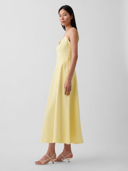 Sarı Denim Seamed Korse Maxi Elbise