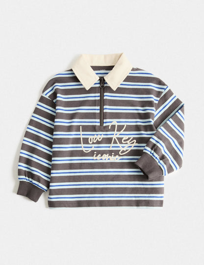 Grafik Baskılı Çizgili Rugby Sweatshirt