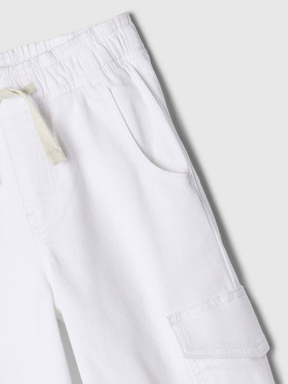 Beyaz High Rise Easy Wide Kargo Jean Pantolon