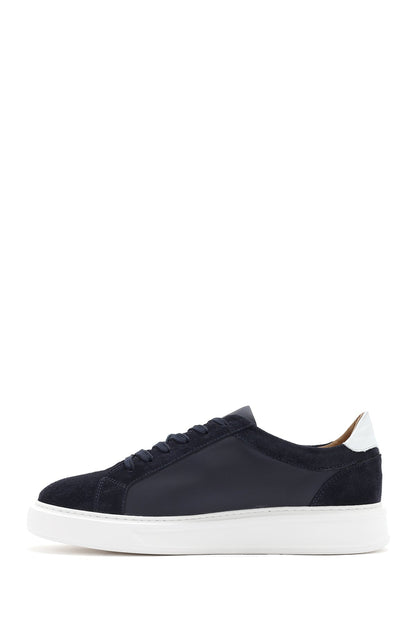 Erkek Lacivert Bağcıklı Deri Sneaker