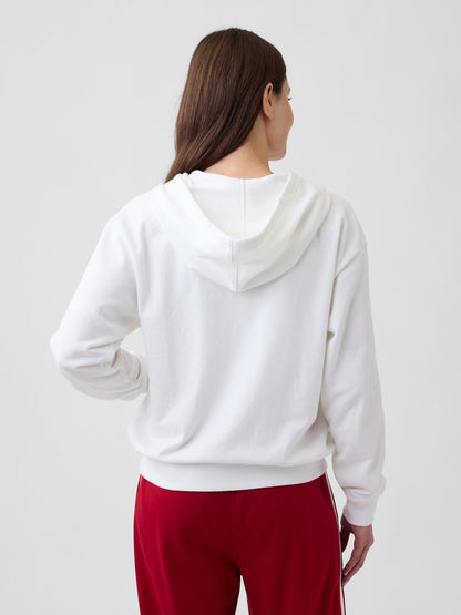 Beyaz Gap Logo Fermuarlı Fransız Havlu Kumaş Sweatshirt