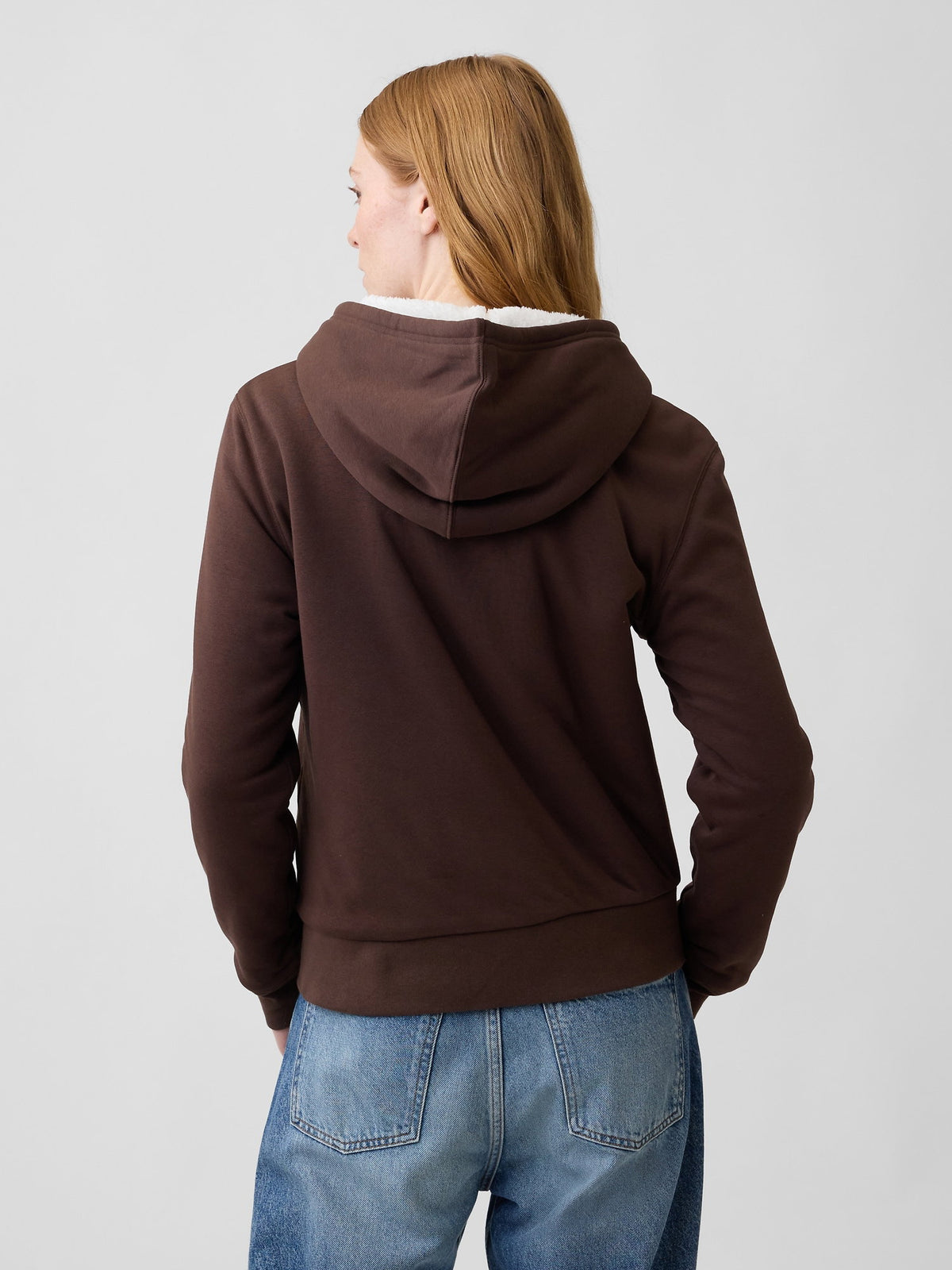 Kahverengi Relaxed Gap Logo Sherpa-astarlı Fermuarlı Sweatshirt