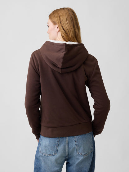 Kahverengi Relaxed Gap Logo Sherpa-astarlı Fermuarlı Sweatshirt
