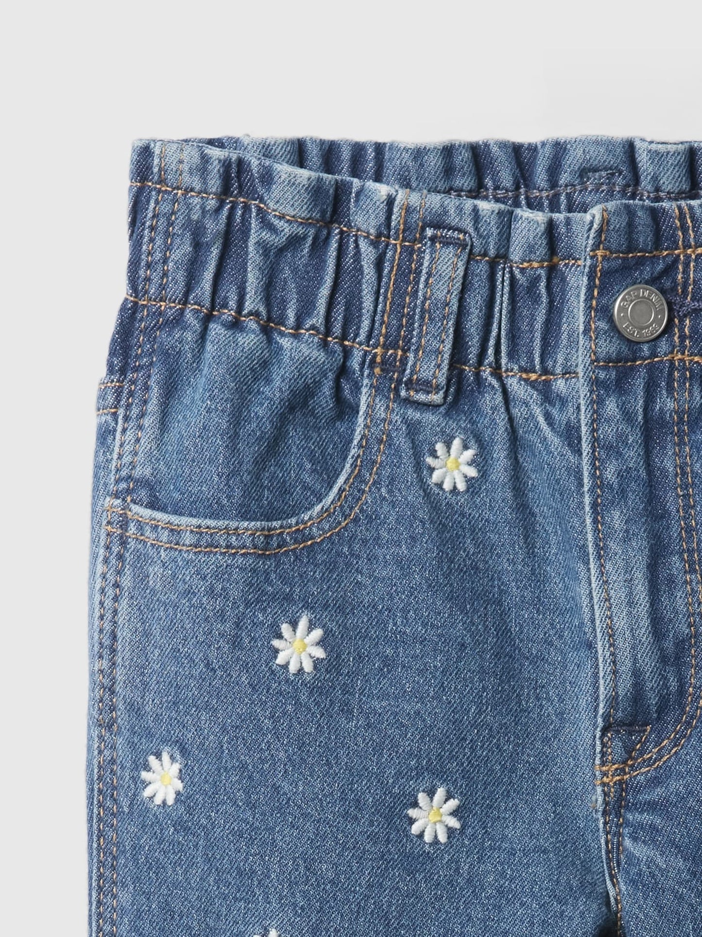 Mavi Işlemeli Paperbag Mom Jean Pantolon