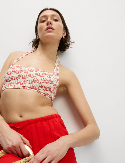 Baskılı Dolgulu Halter Yaka Bikini Üstü