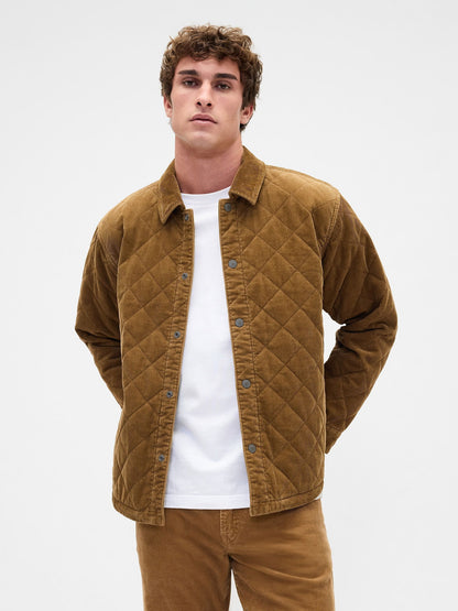 Açık Kahverengi Quilted Corduroy Relaxed Gömlek Ceket