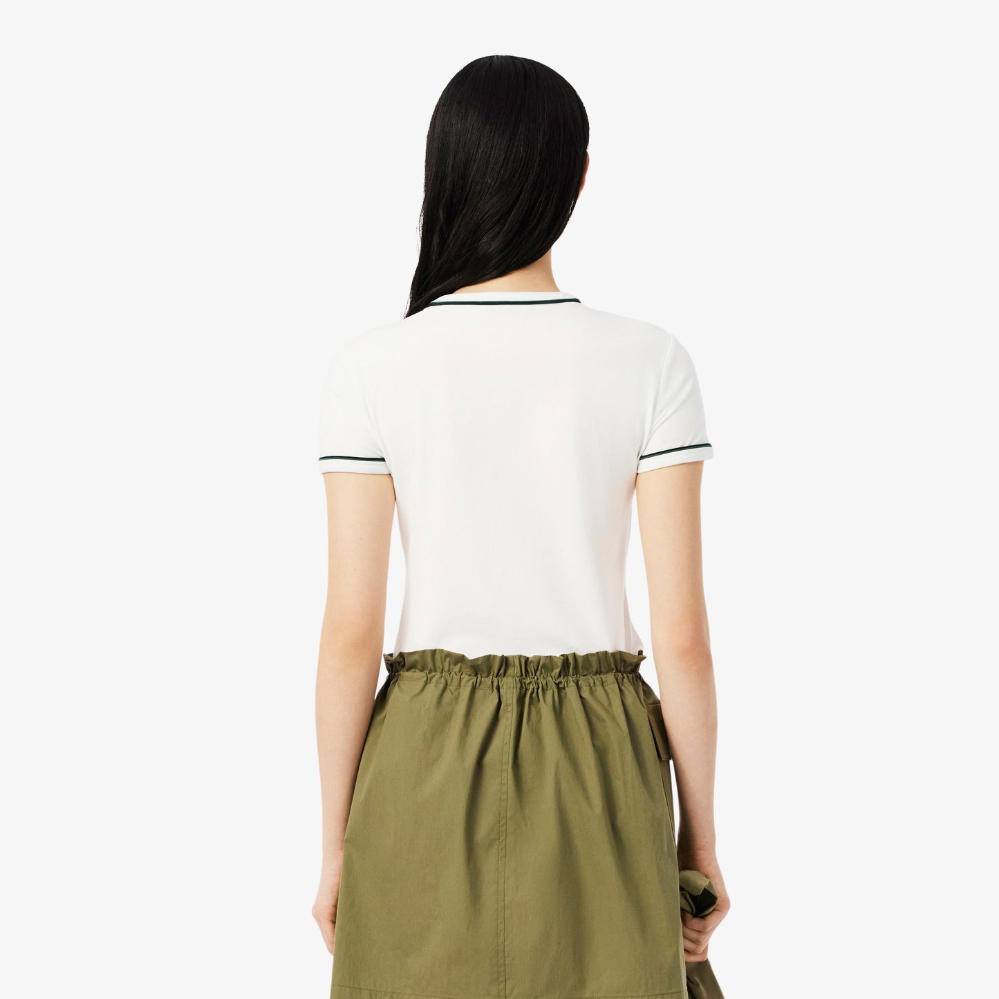 Lacoste Kadın Slim Fit Bisiklet Yaka Beyaz T-shirt