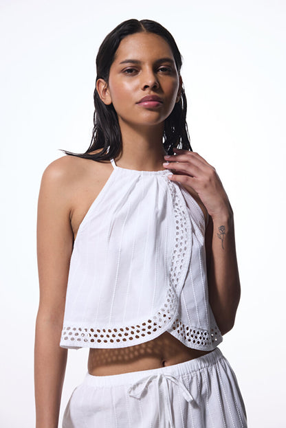 Beyaz Arlet Halter Yaka Crop Üst