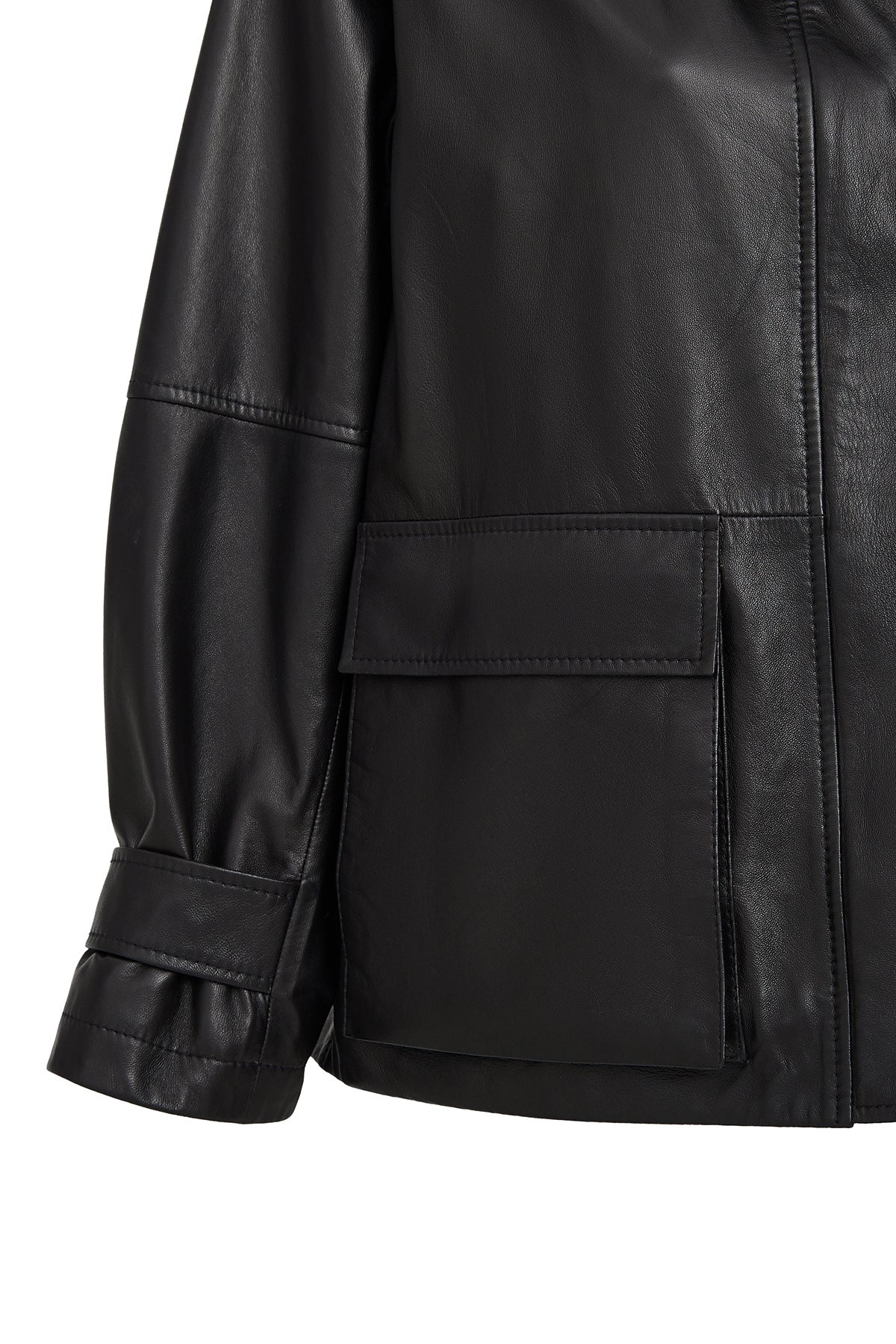 Fancy Kadın Siyah Devrik Yaka Oversize Deri Mont