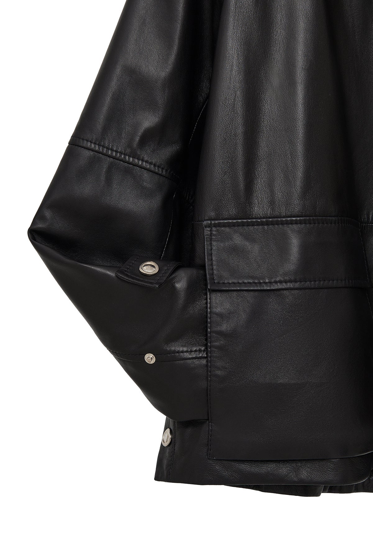 Fancy Kadın Siyah Devrik Yaka Oversize Deri Mont