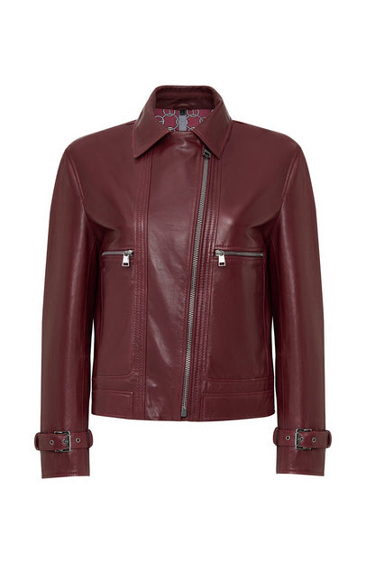 Paloma Kadın Bordo Kısa Oversize Biker Deri Ceket