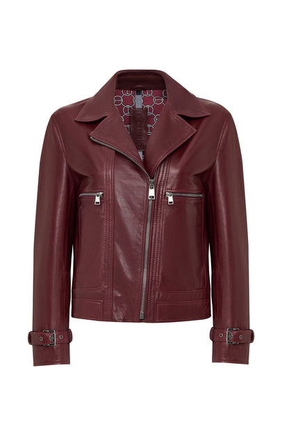 Paloma Kadın Bordo Kısa Oversize Biker Deri Ceket