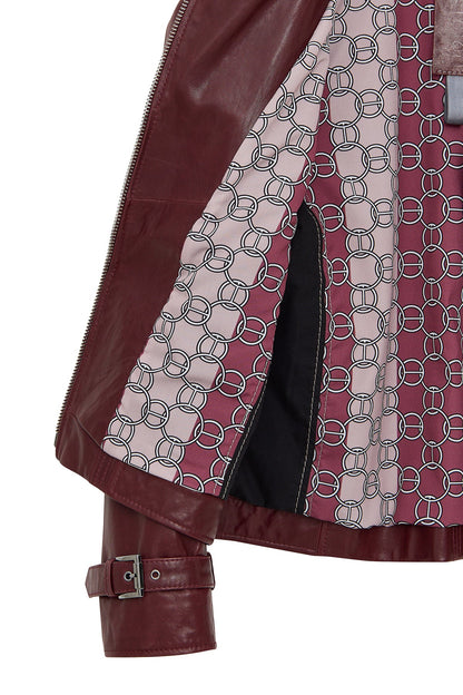 Paloma Kadın Bordo Kısa Oversize Biker Deri Ceket