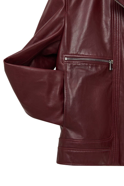 Paloma Kadın Bordo Kısa Oversize Biker Deri Ceket