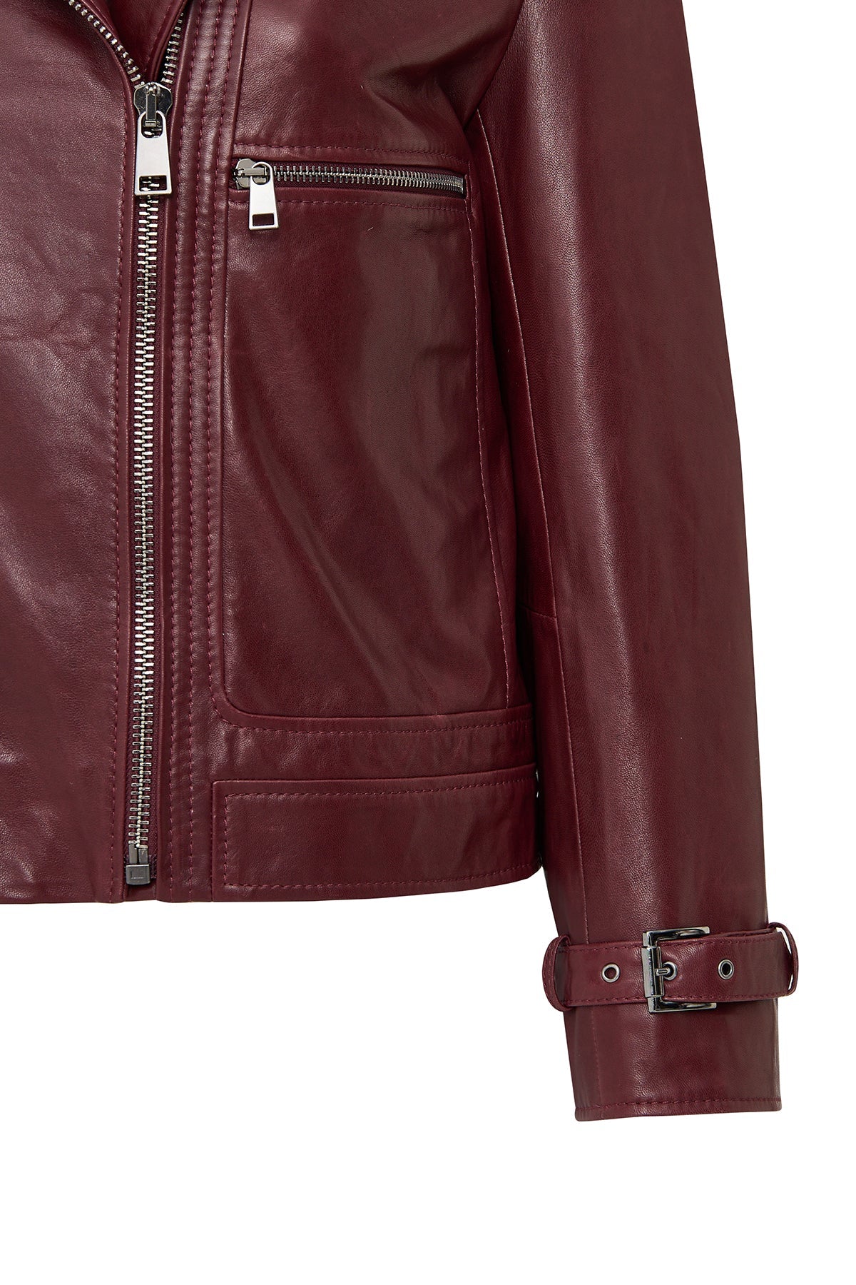 Paloma Kadın Bordo Kısa Oversize Biker Deri Ceket