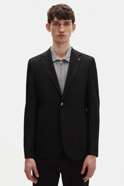Tween Slim Fit Siyah Armürlü Kumaş Ceket