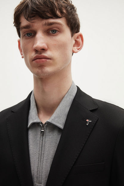 Tween Slim Fit Siyah Armürlü Kumaş Ceket