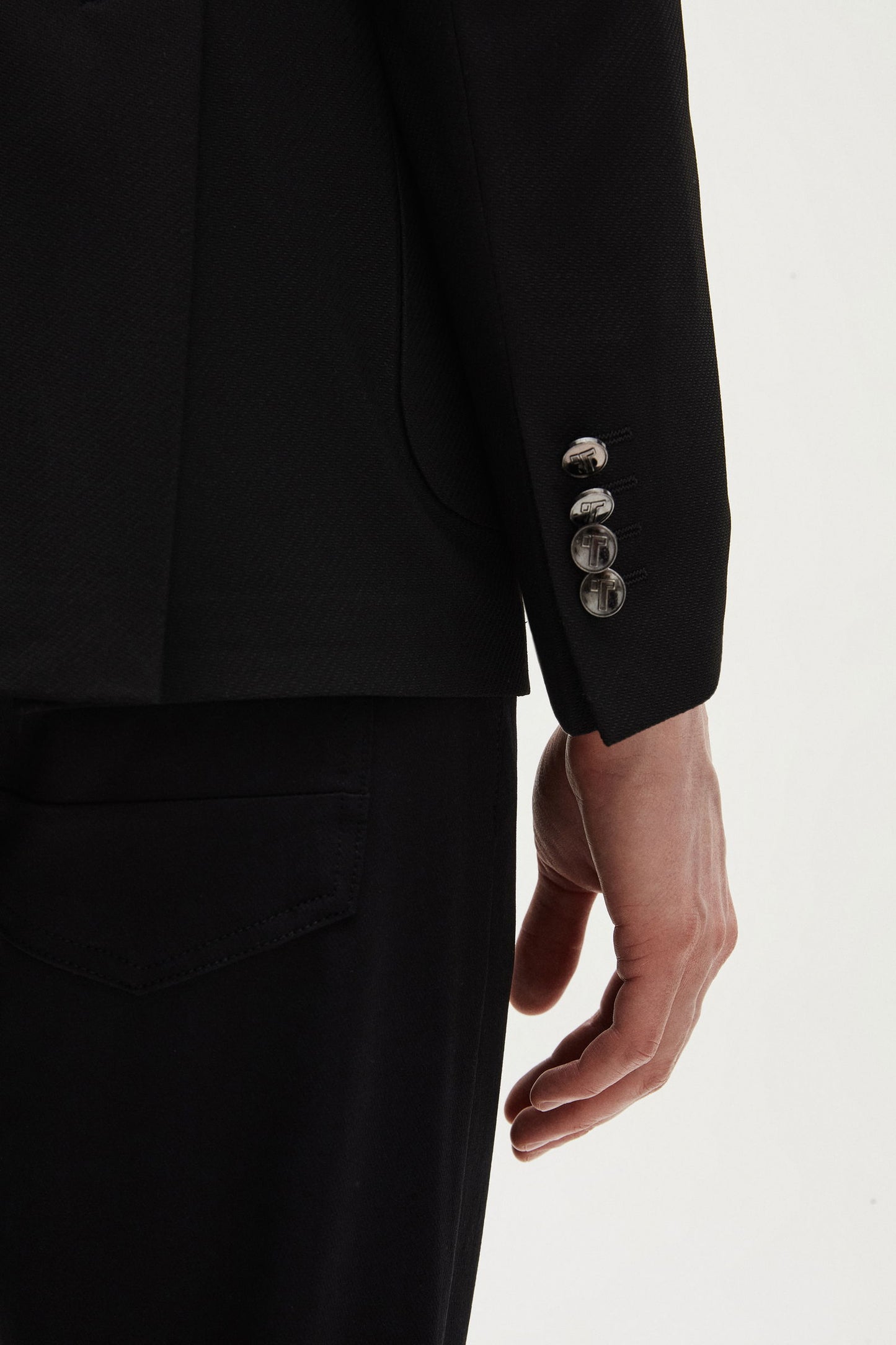 Tween Slim Fit Siyah Armürlü Kumaş Ceket