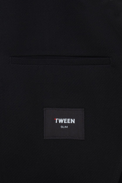 Tween Slim Fit Siyah Armürlü Kumaş Ceket