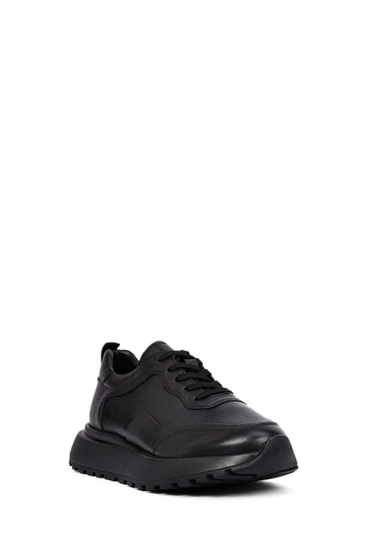 Erkek Siyah Bağcıklı Kalın Tabanlı Deri Sneaker