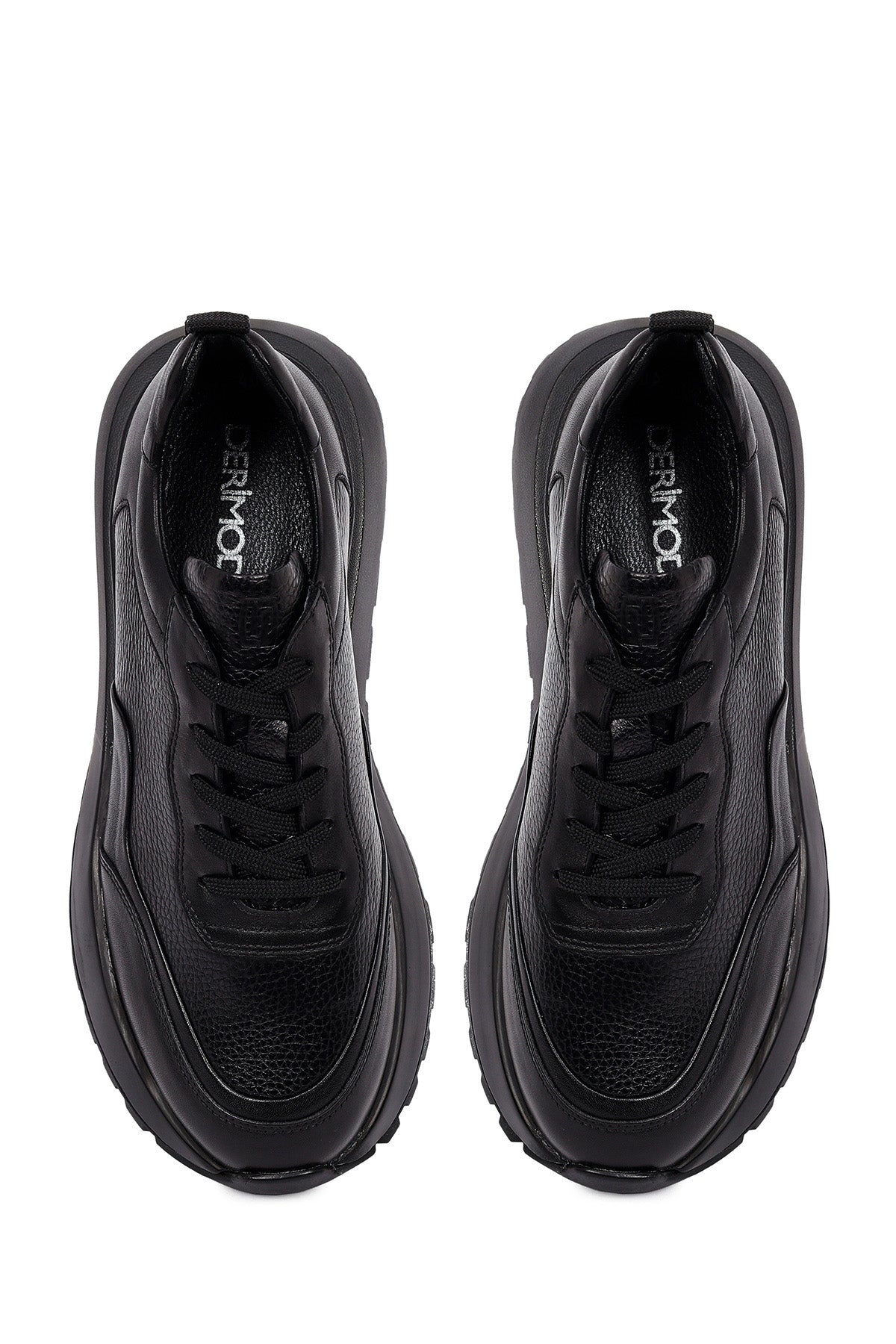 Erkek Siyah Bağcıklı Kalın Tabanlı Deri Sneaker