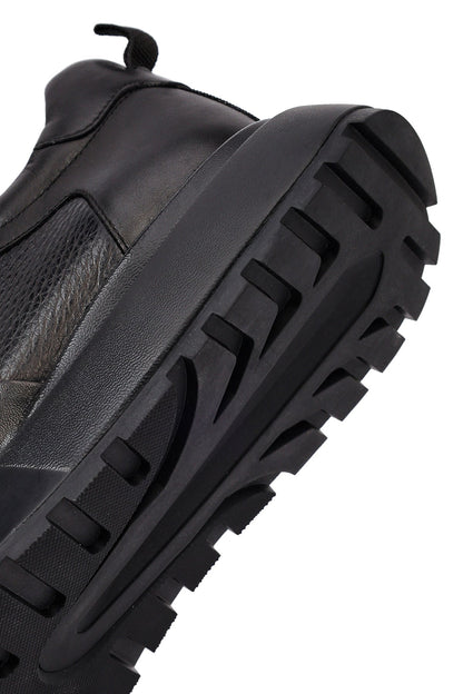 Erkek Siyah Bağcıklı Kalın Tabanlı Deri Sneaker