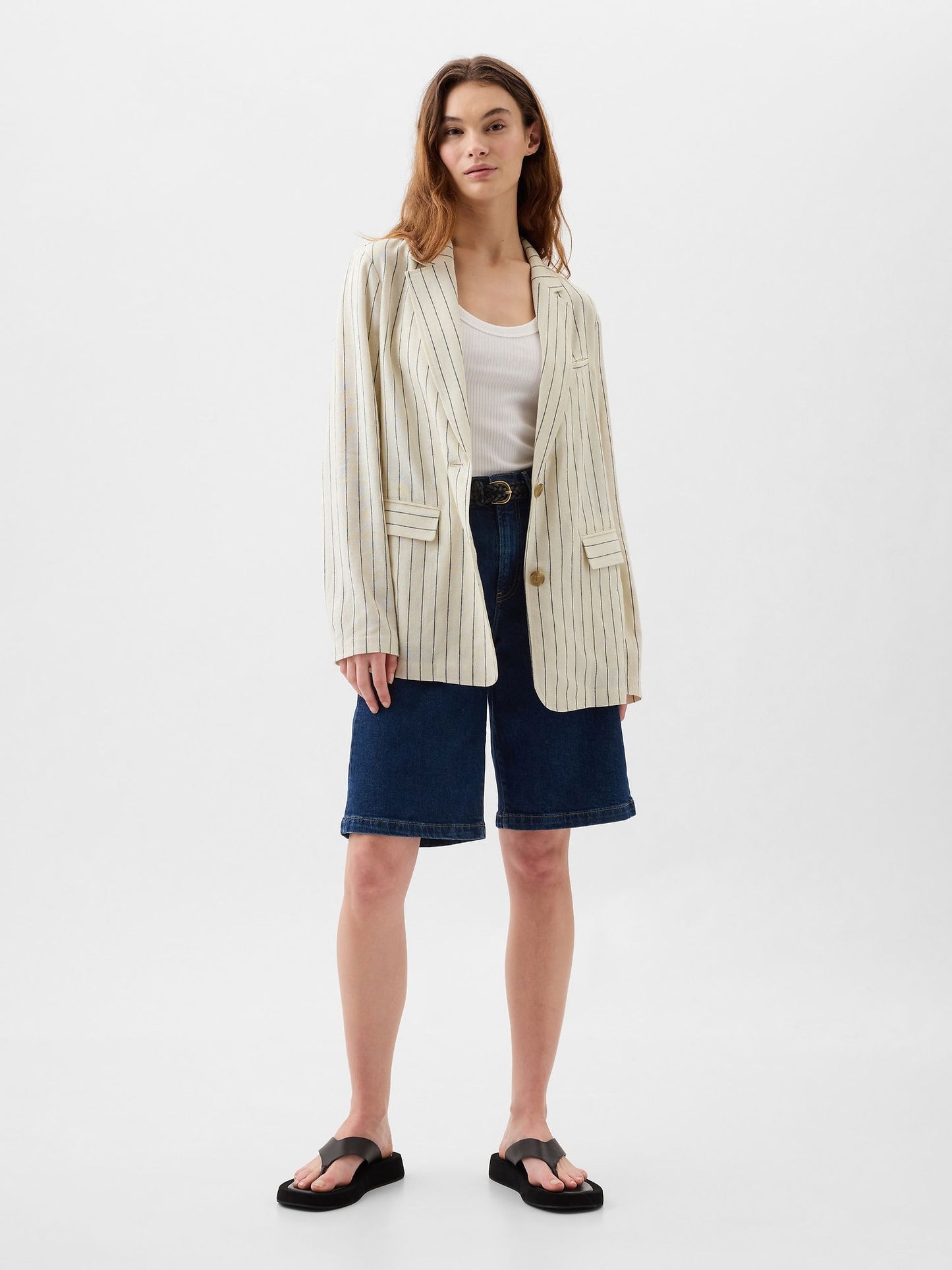 Bej Relaxed Keten Karışımlı Blazer