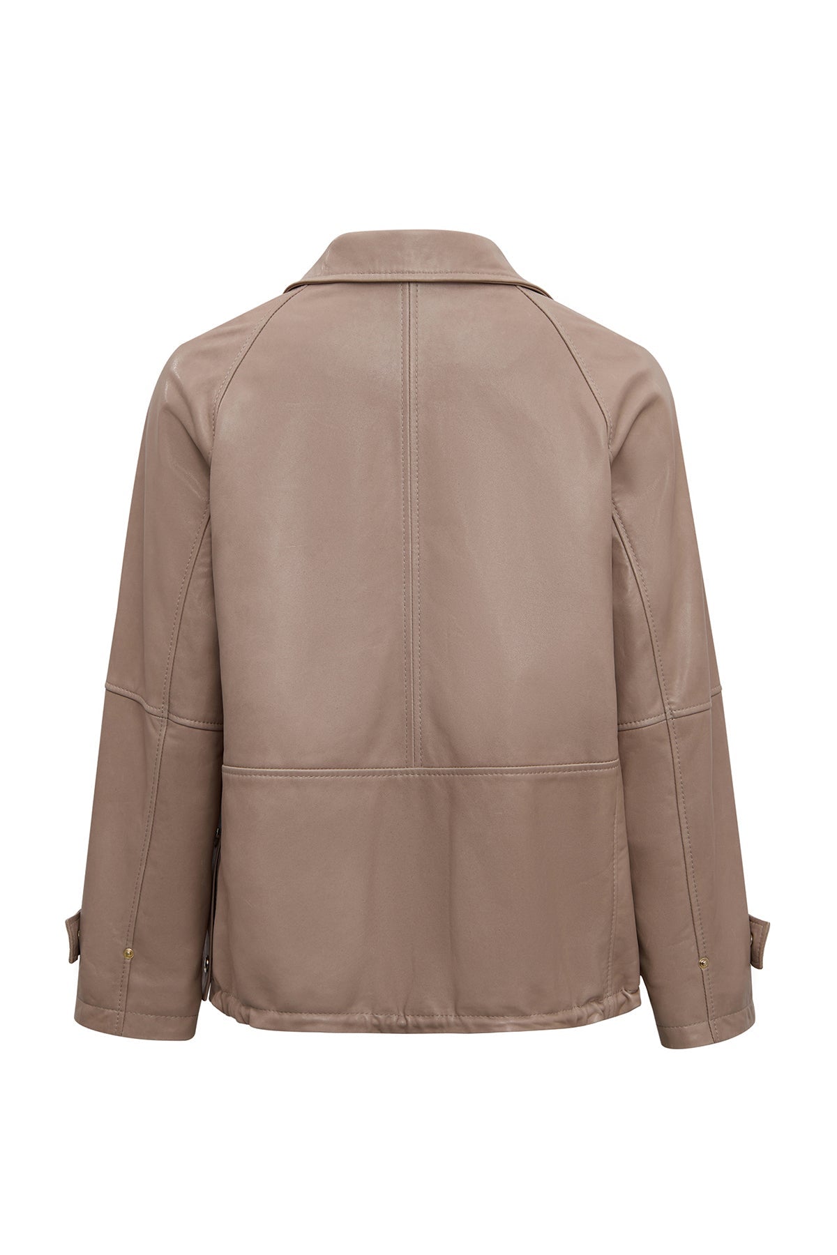 Fancy Kadın Bej Devrik Yaka Oversize Deri Mont