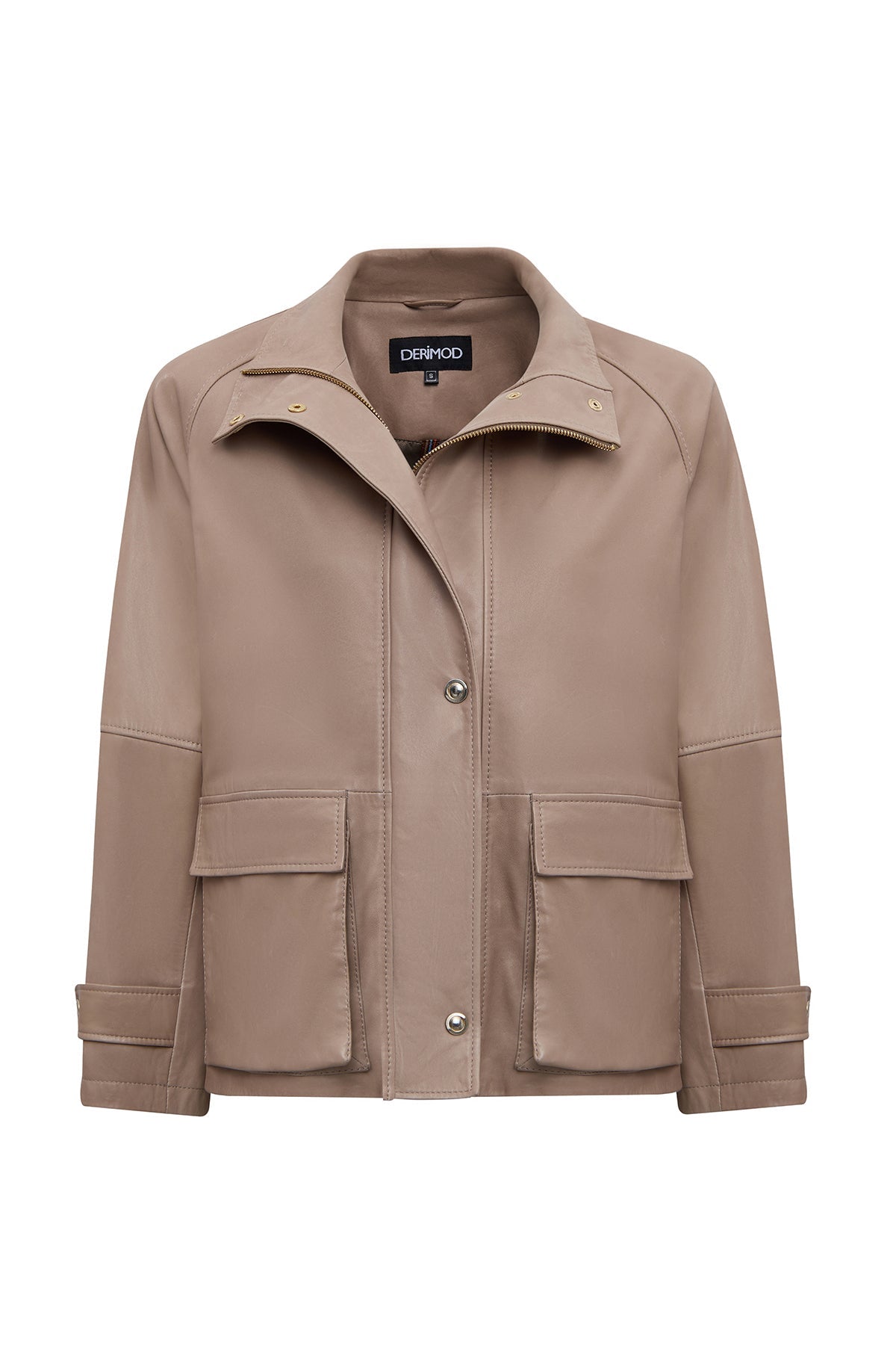 Fancy Kadın Bej Devrik Yaka Oversize Deri Mont
