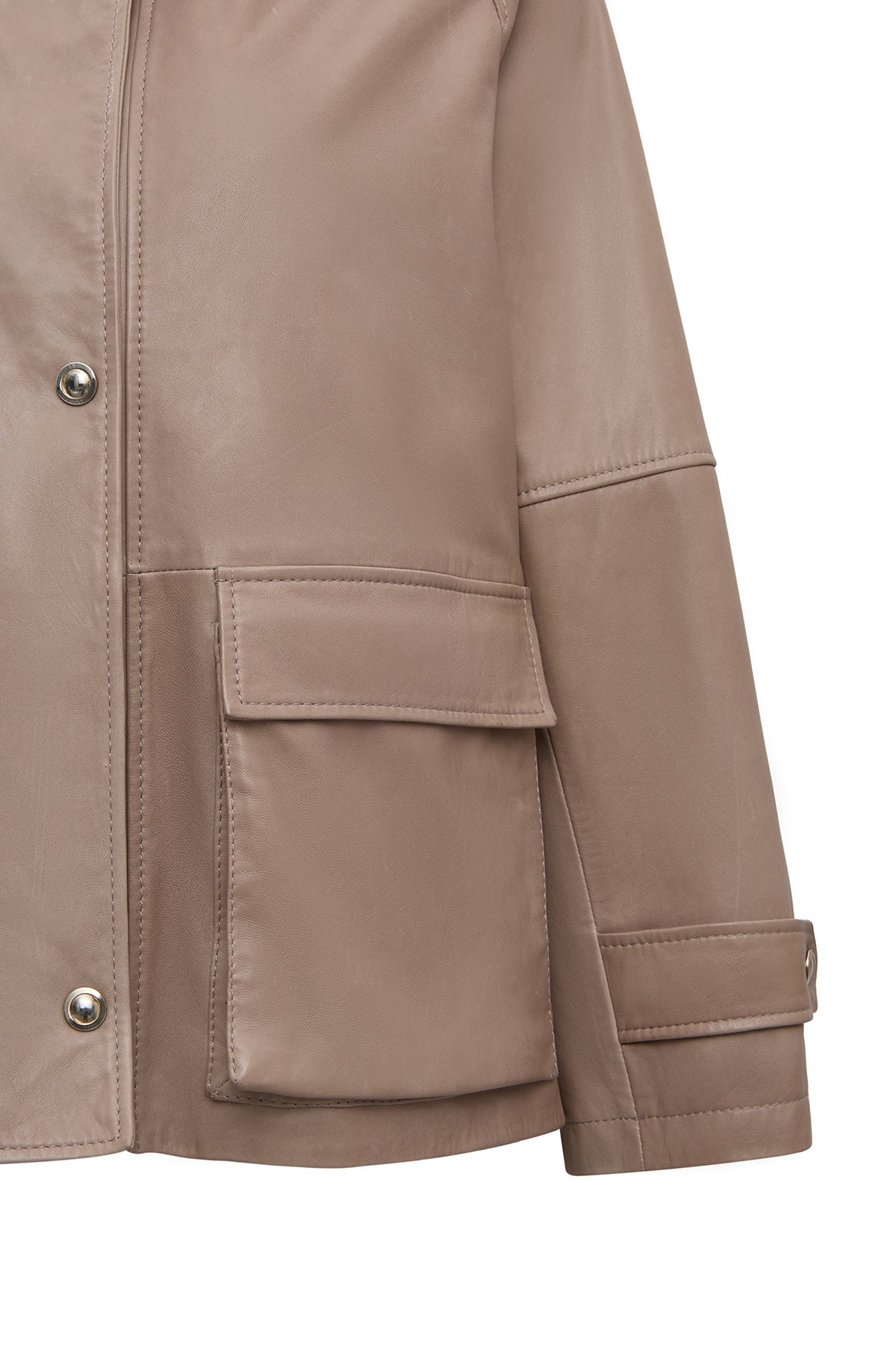 Fancy Kadın Bej Devrik Yaka Oversize Deri Mont
