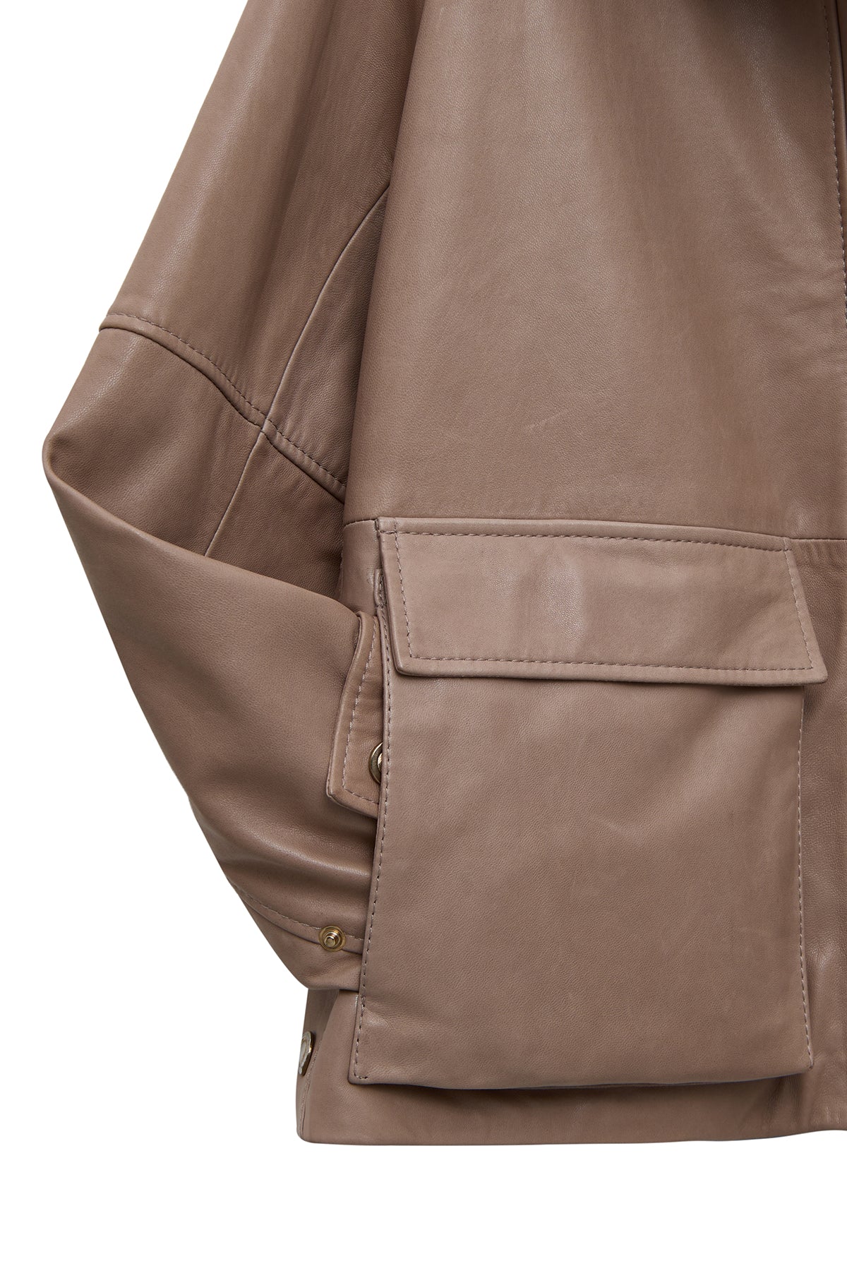 Fancy Kadın Bej Devrik Yaka Oversize Deri Mont