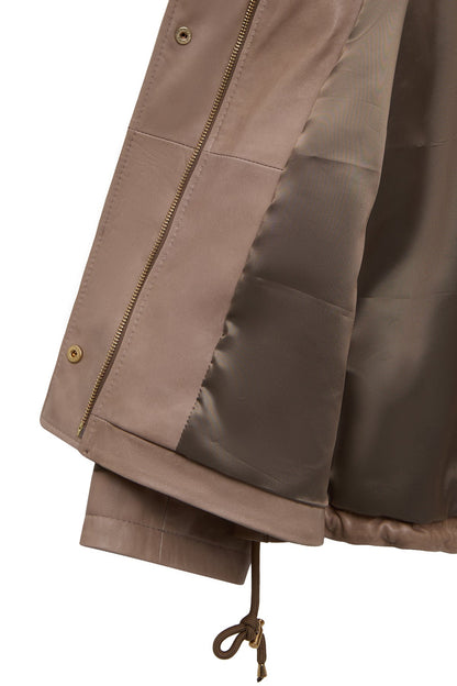 Fancy Kadın Bej Devrik Yaka Oversize Deri Mont