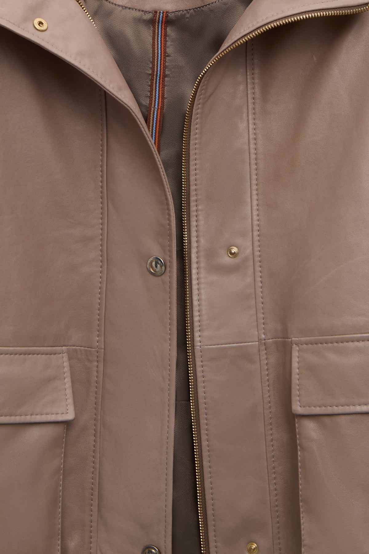 Fancy Kadın Bej Devrik Yaka Oversize Deri Mont